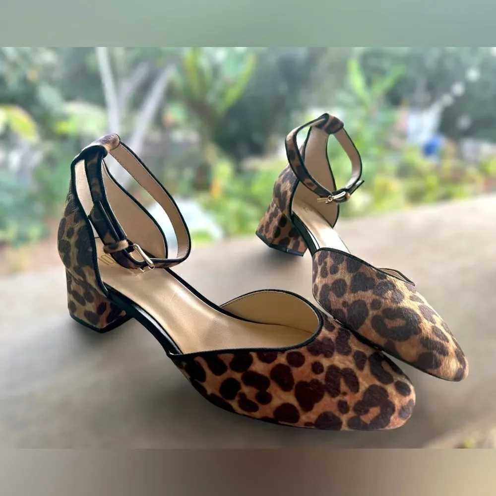 CAbi Kiki Leopard Cheetah Print Ankle Strap Heels Size 8